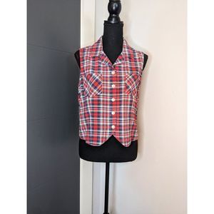 Vintage Sugar Company Sleeveless Red and Blue Plaid Blouse - Large